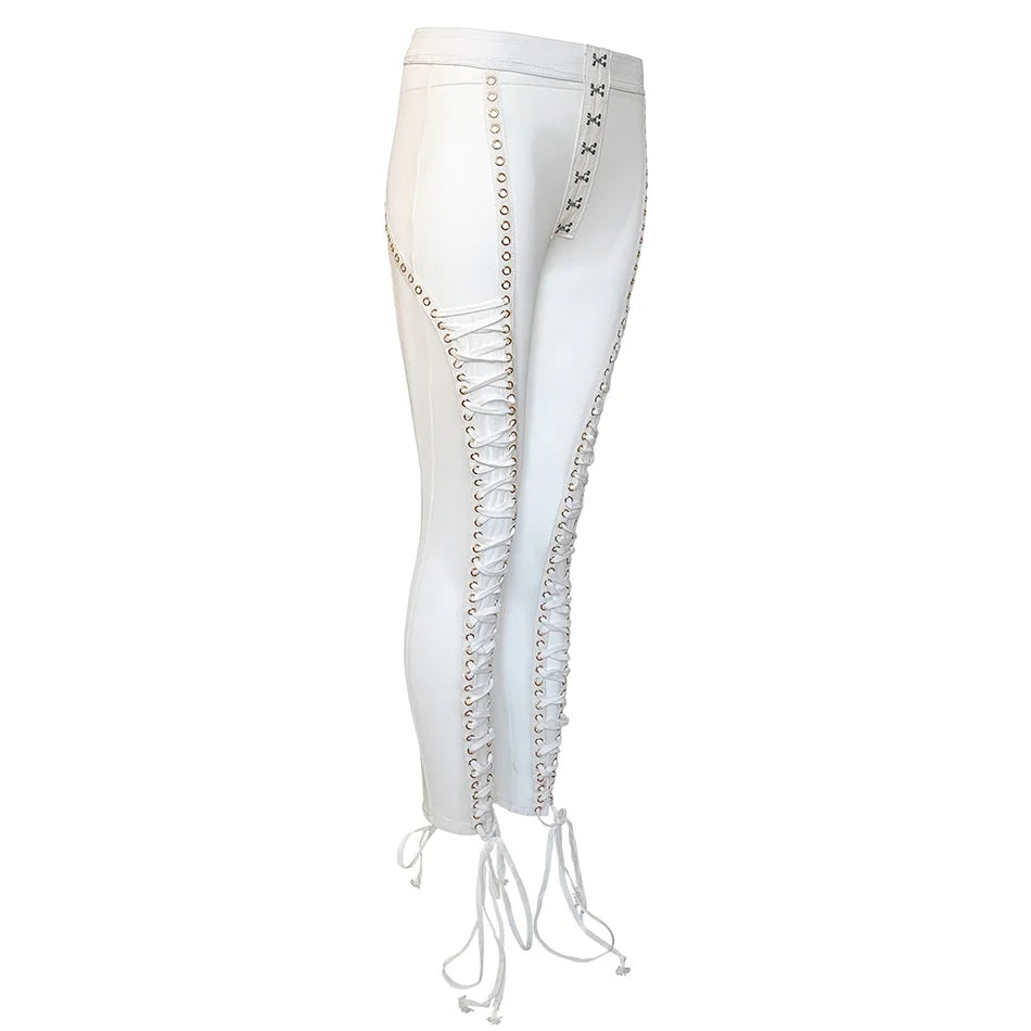 Crystal lace up long Mesh Pants