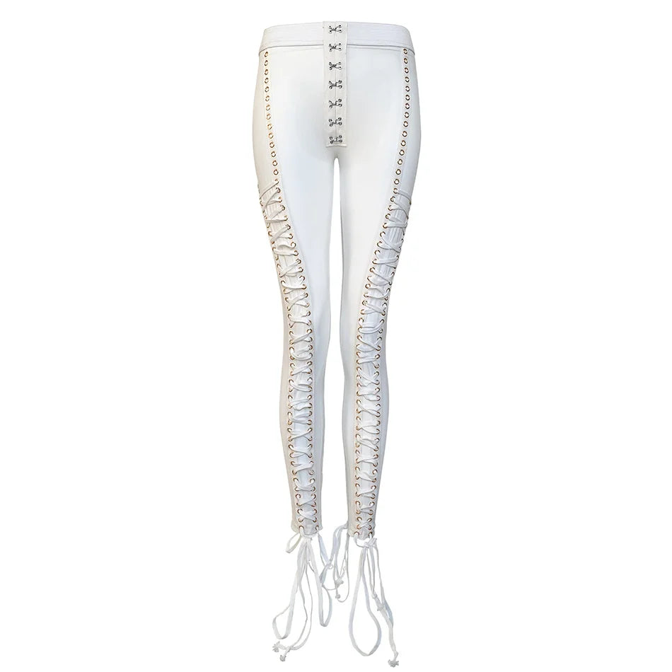 Crystal lace up long Mesh Pants