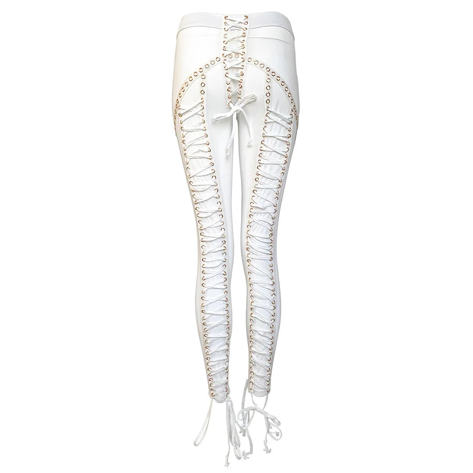 Crystal lace up long Mesh Pants