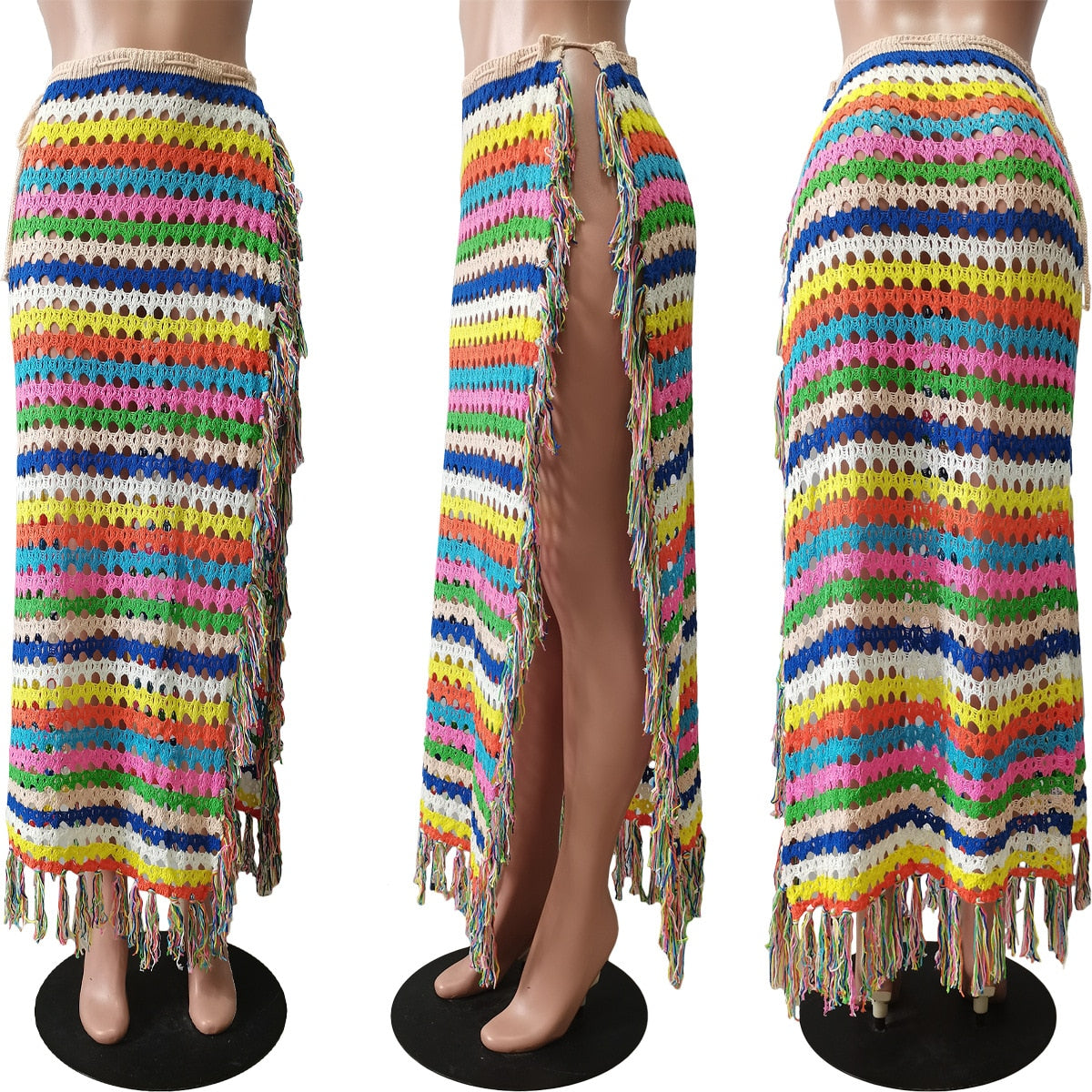 Tassel Hem Maxi Long Skirt
